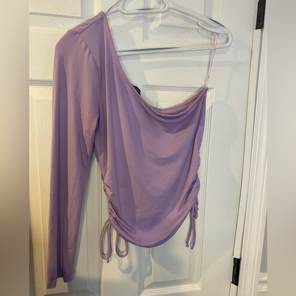 Lilac One Shoulder Top Ruched Side - Picture 3 of 3